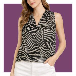 H&M Black and Grey Zebra Print Mock Wrap Sleeveless Blouse Top Size 4